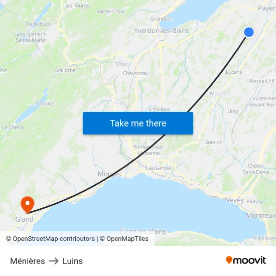 Ménières to Luins map