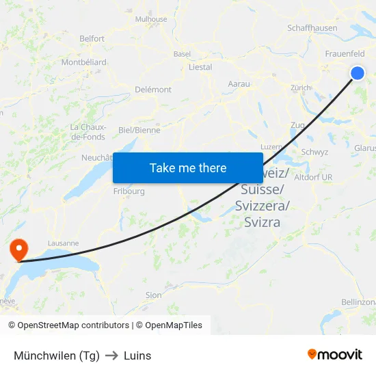 Münchwilen (Tg) to Luins map