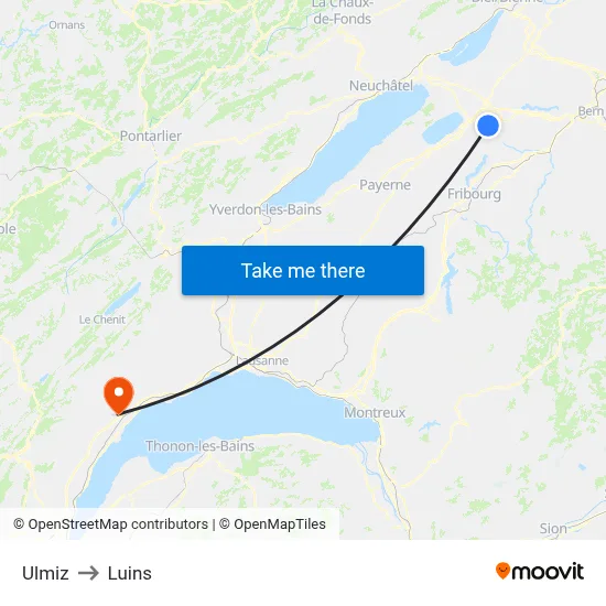 Ulmiz to Luins map