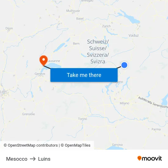 Mesocco to Luins map