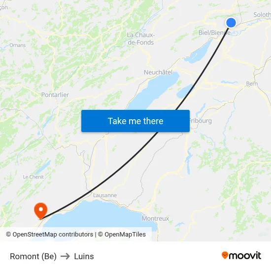 Romont (Be) to Luins map