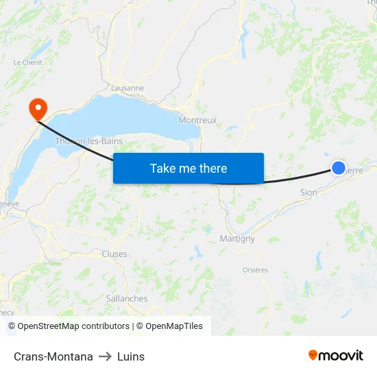Crans-Montana to Luins map