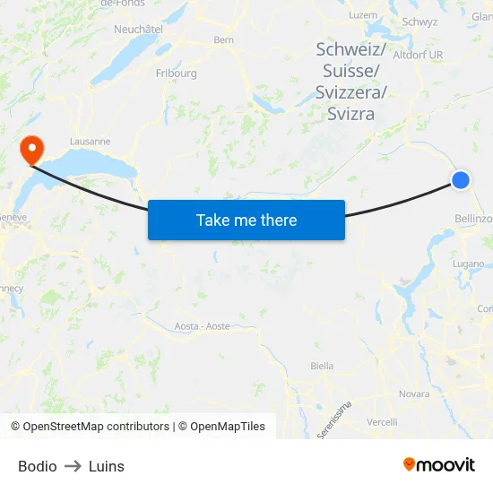 Bodio to Luins map
