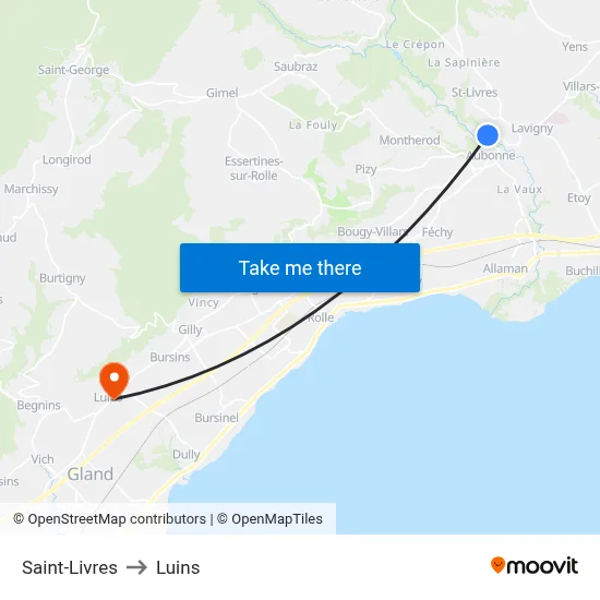 Saint-Livres to Luins map