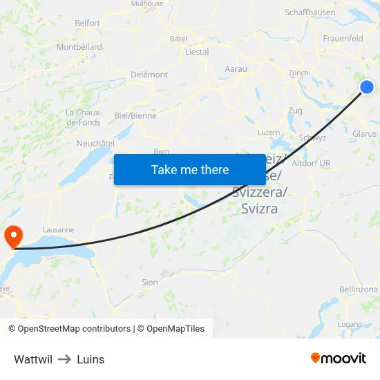 Wattwil to Luins map