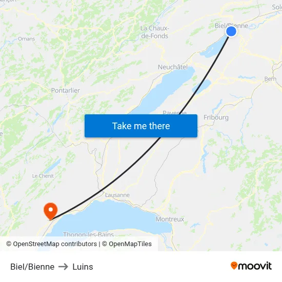Biel/Bienne to Luins map