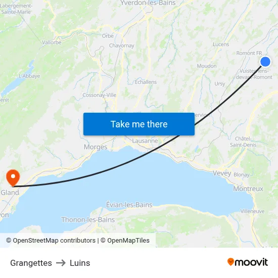 Grangettes to Luins map
