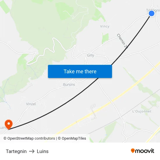 Tartegnin to Luins map