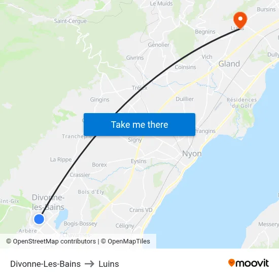 Divonne-Les-Bains to Luins map