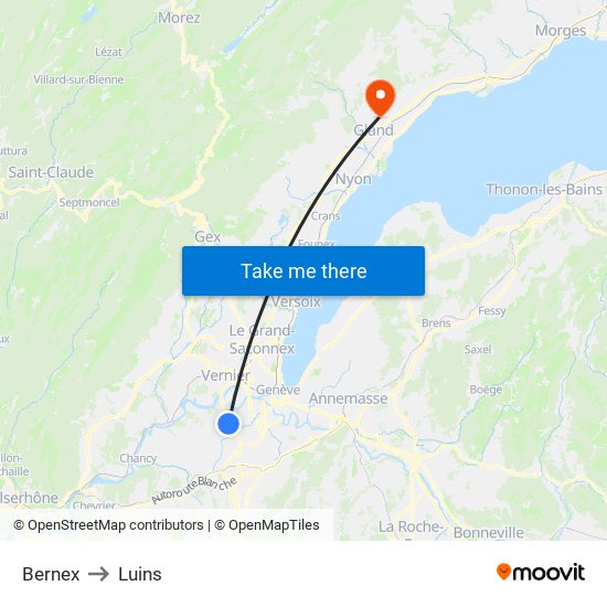 Bernex to Luins map