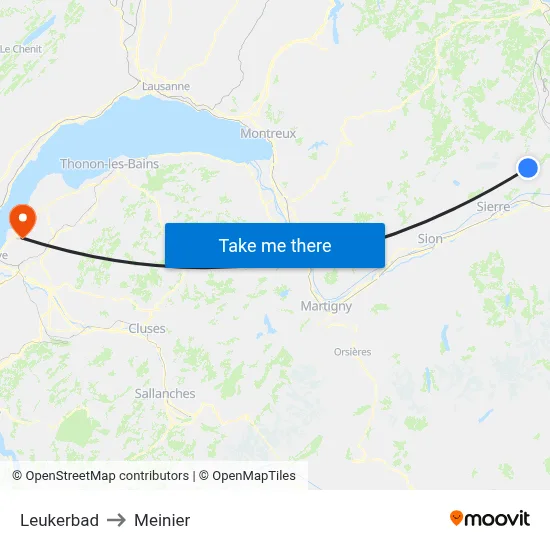 Leukerbad to Meinier map
