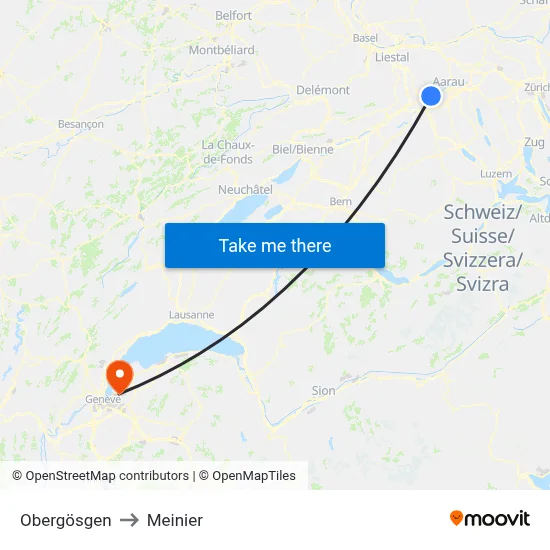 Obergösgen to Meinier map