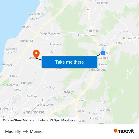 Machilly to Meinier map