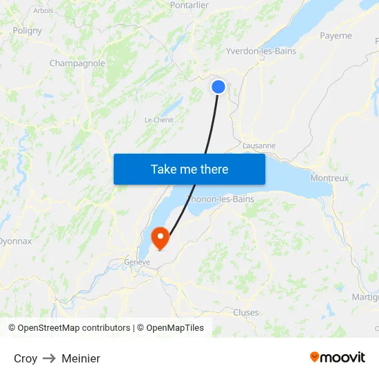 Croy to Meinier map