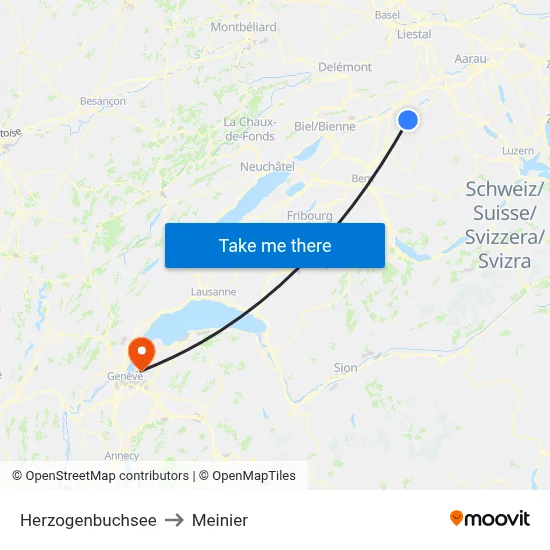 Herzogenbuchsee to Meinier map