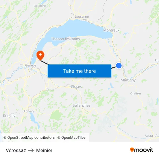 Vérossaz to Meinier map