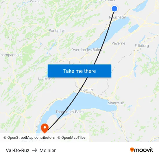 Val-De-Ruz to Meinier map