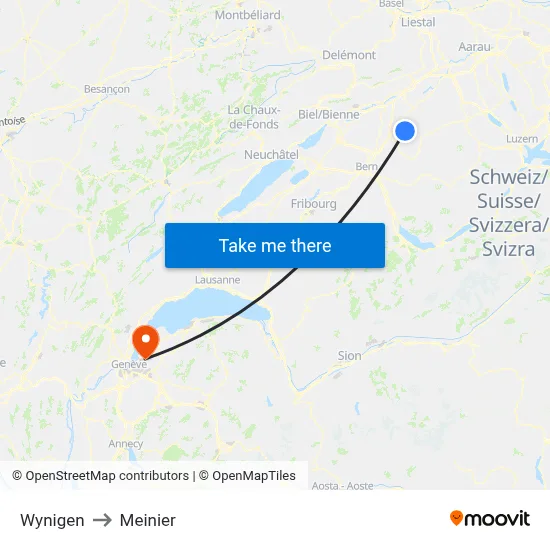 Wynigen to Meinier map