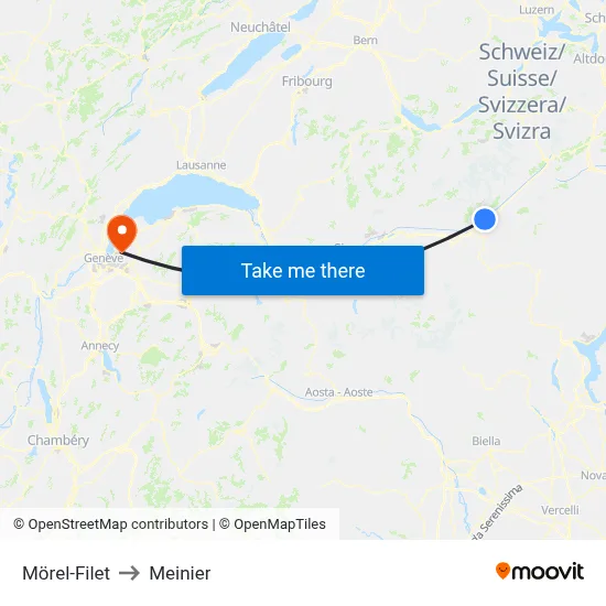 Mörel-Filet to Meinier map