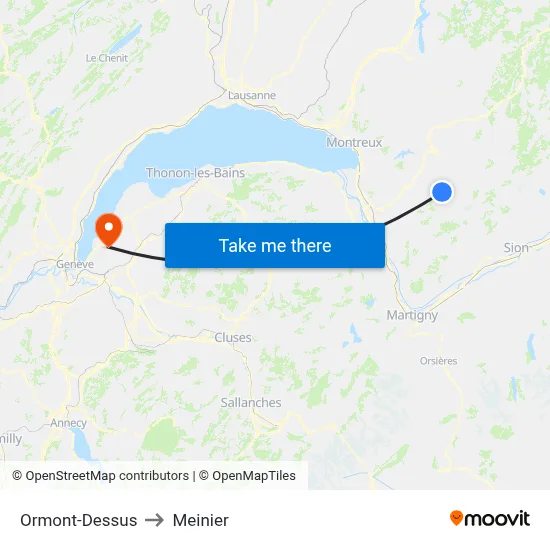 Ormont-Dessus to Meinier map
