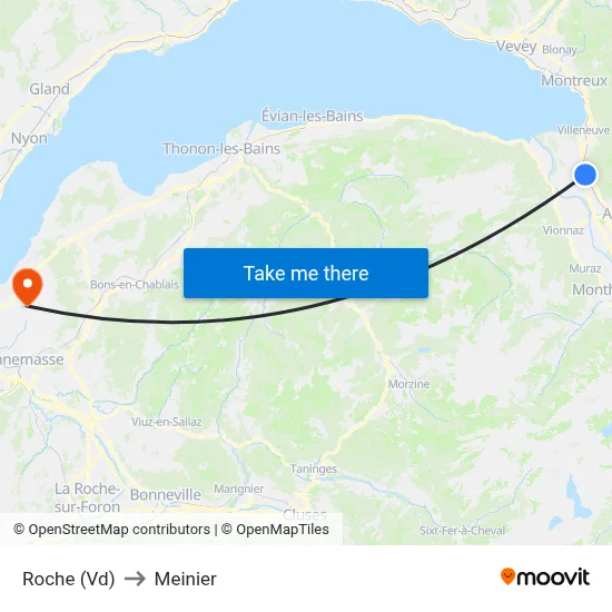 Roche (Vd) to Meinier map