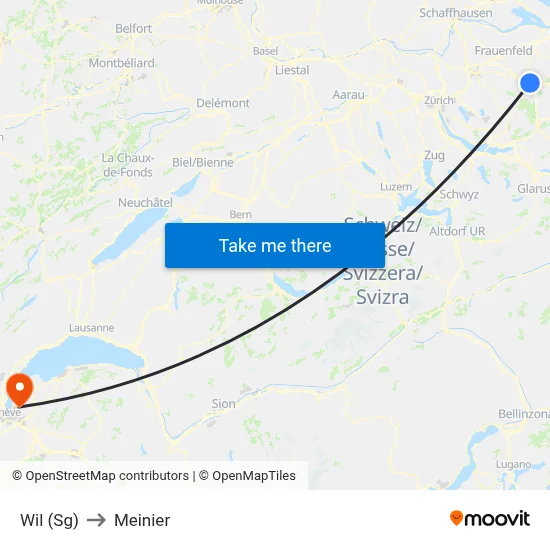 Wil (Sg) to Meinier map