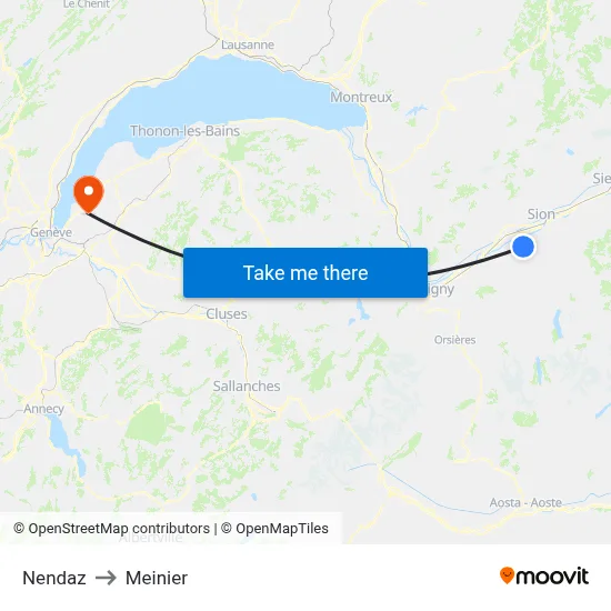 Nendaz to Meinier map