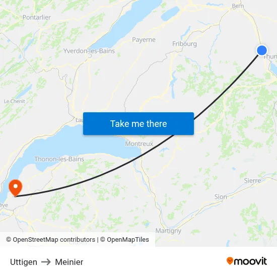 Uttigen to Meinier map