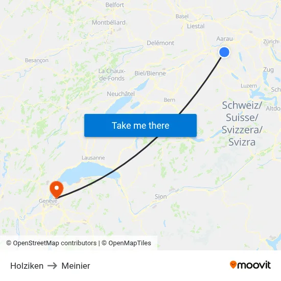 Holziken to Meinier map