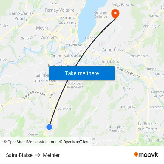 Saint-Blaise to Meinier map