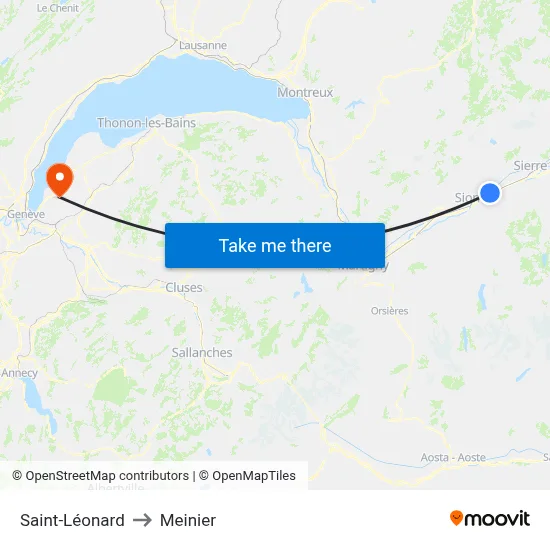 Saint-Léonard to Meinier map