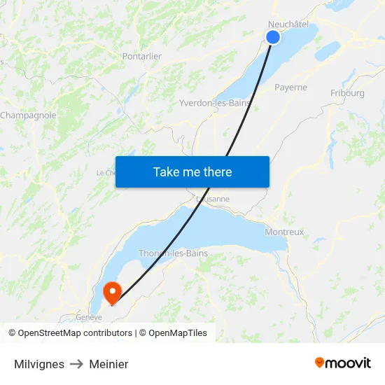 Milvignes to Meinier map