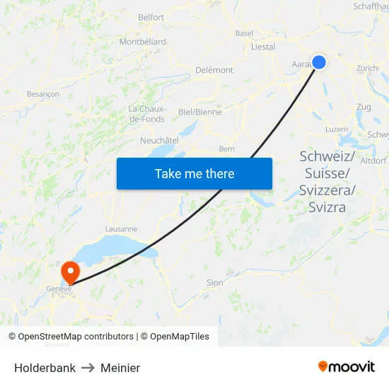 Holderbank to Meinier map