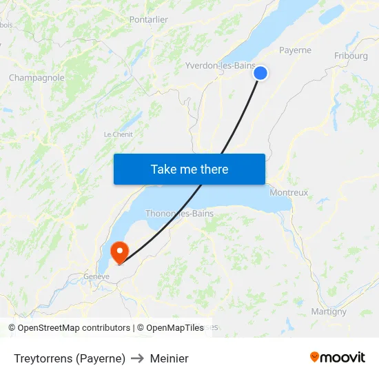 Treytorrens (Payerne) to Meinier map