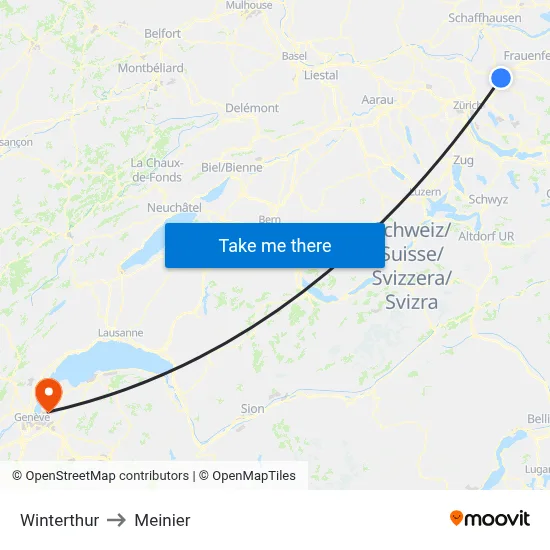 Winterthur to Meinier map