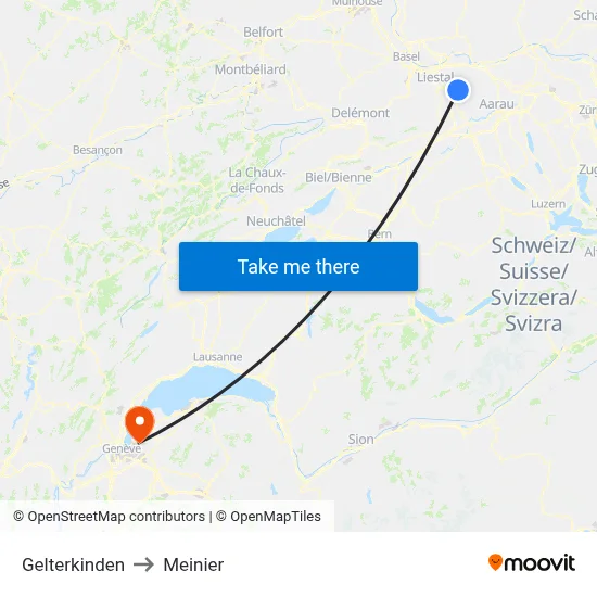 Gelterkinden to Meinier map