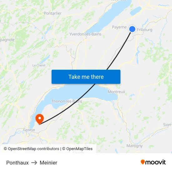 Ponthaux to Meinier map