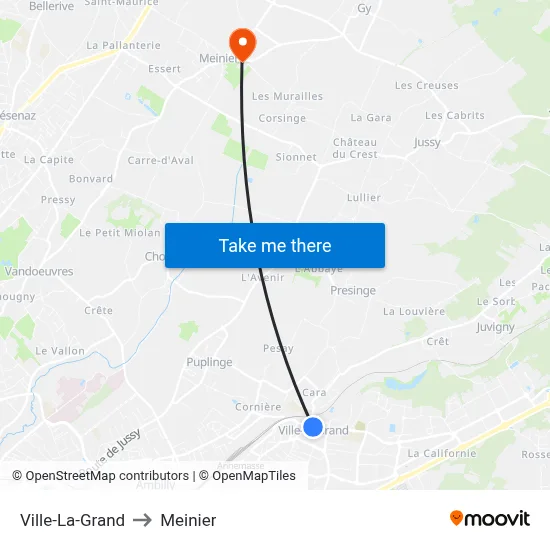 Ville-La-Grand to Meinier map