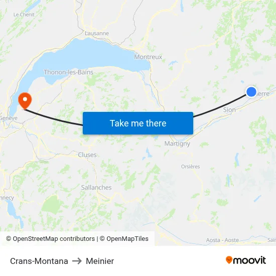 Crans-Montana to Meinier map