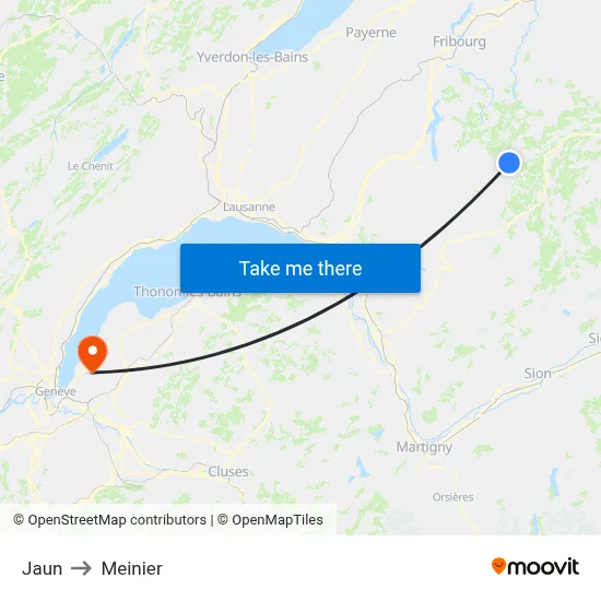 Jaun to Meinier map