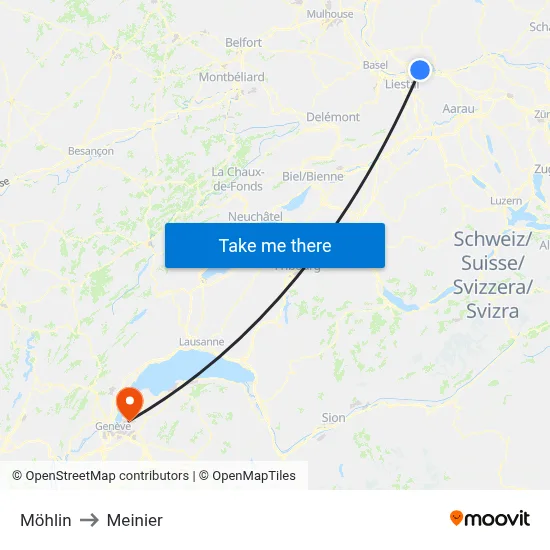 Möhlin to Meinier map