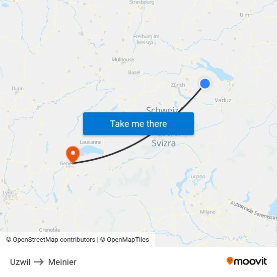 Uzwil to Meinier map