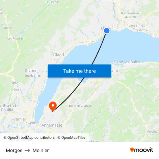 Morges to Meinier map