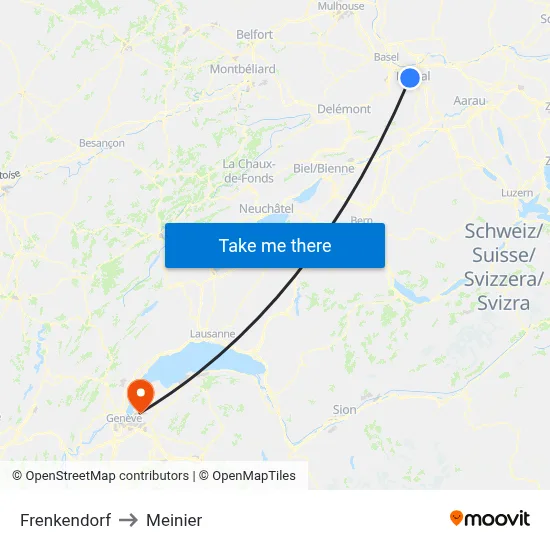 Frenkendorf to Meinier map