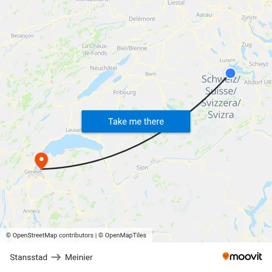 Stansstad to Meinier map