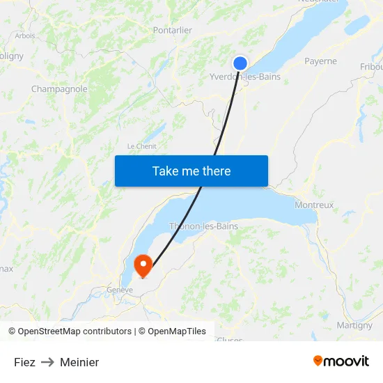 Fiez to Meinier map