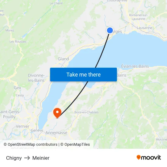 Chigny to Meinier map