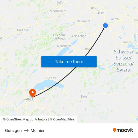 Gunzgen to Meinier map