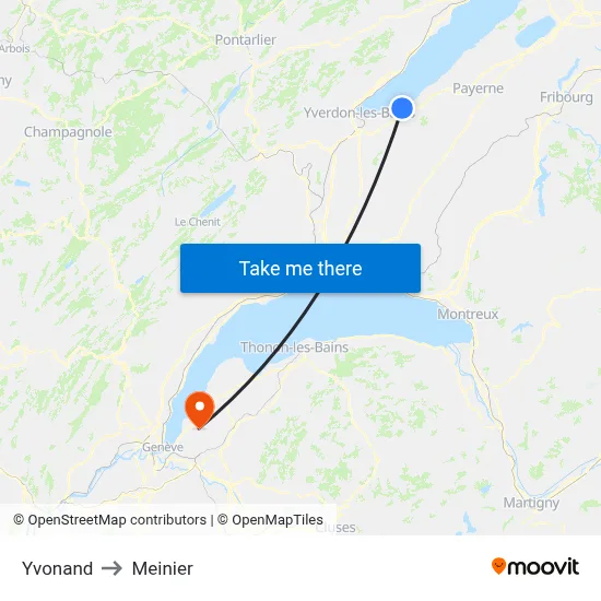 Yvonand to Meinier map