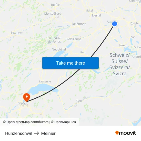 Hunzenschwil to Meinier map